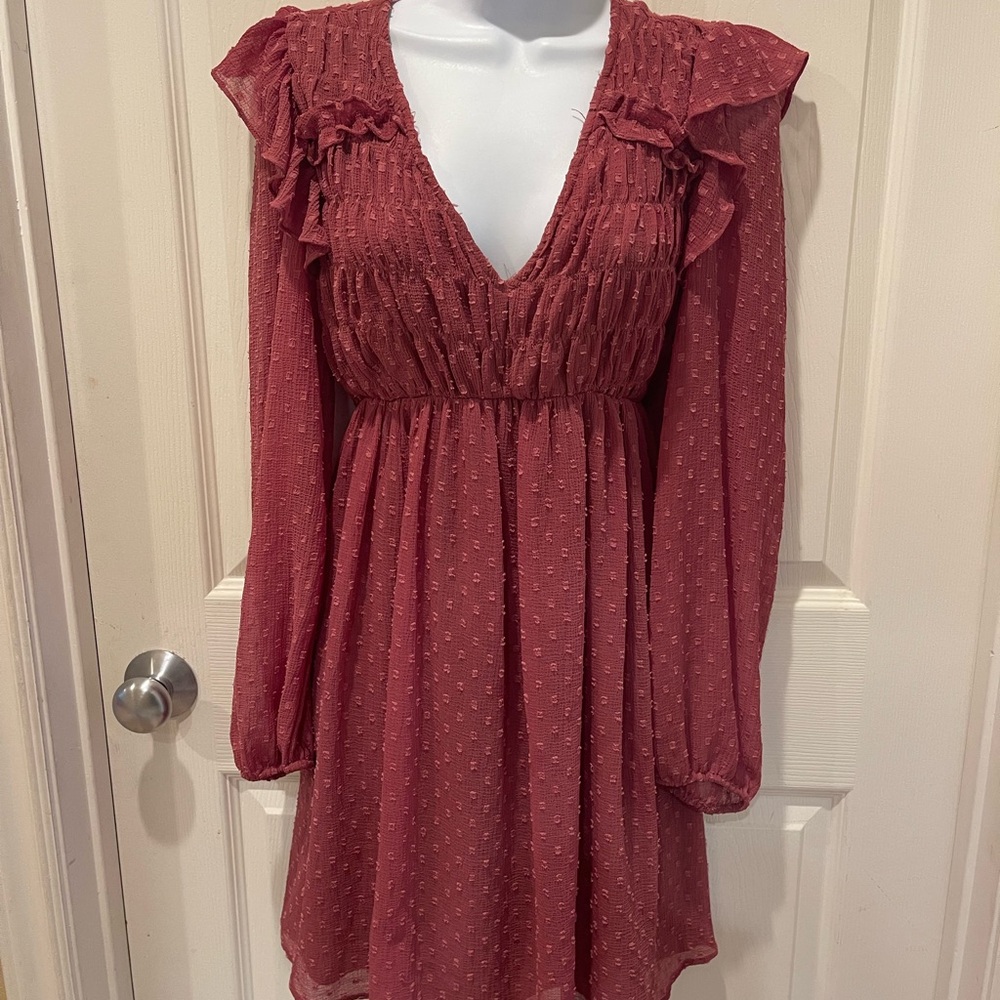 Zara Long Sleeve Ruffled Dress in Dusty Rose